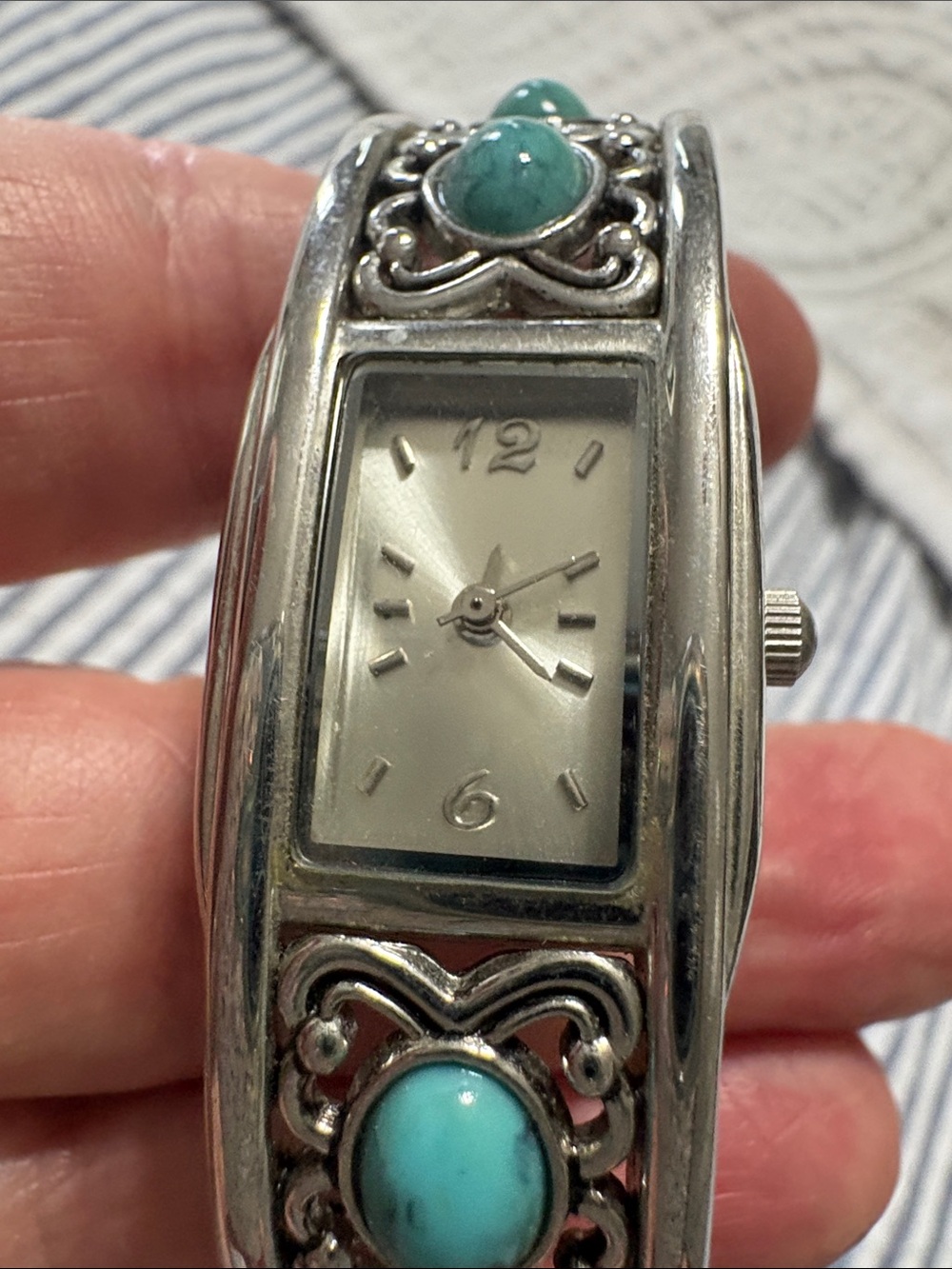 Premier Silver-Tone Turquoise Cuff Bracelet Watch